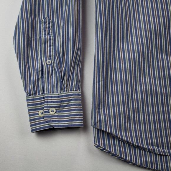 Izod Men's Shirt Size M Button Down Pinstripe Blue Brown Green White Cotton - Picture 7 of 12